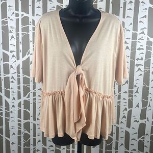 Tie Front Ruffled Front Hem Tee 2XL Peach